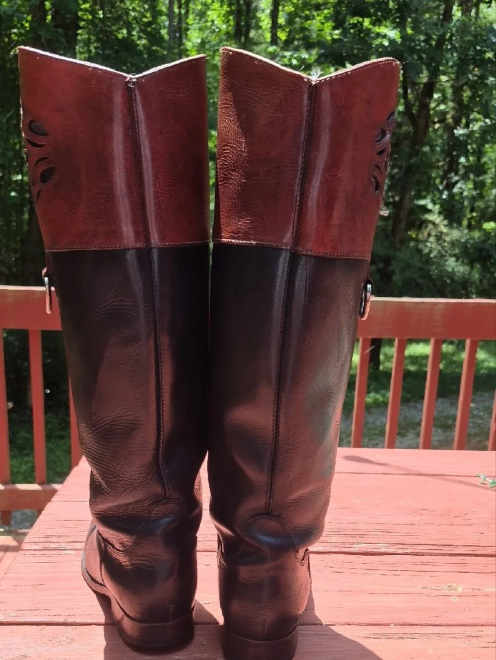 Frye Two-Tone Black and Brown Tall Leather Riding Boots 8.5